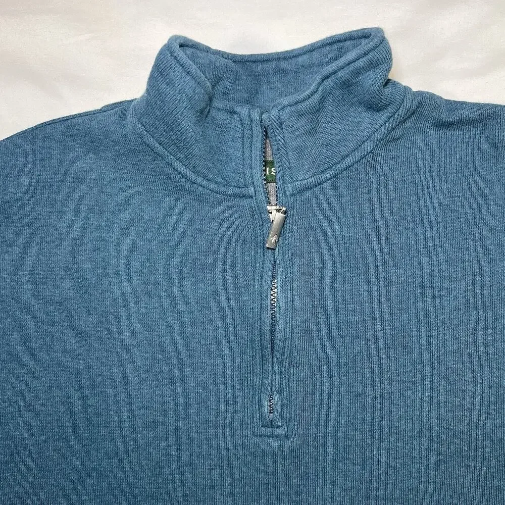 Orvis 1/4 Zip Pullover Mens Size L Teal Blue 100% Cotton Sweater Classic Casual